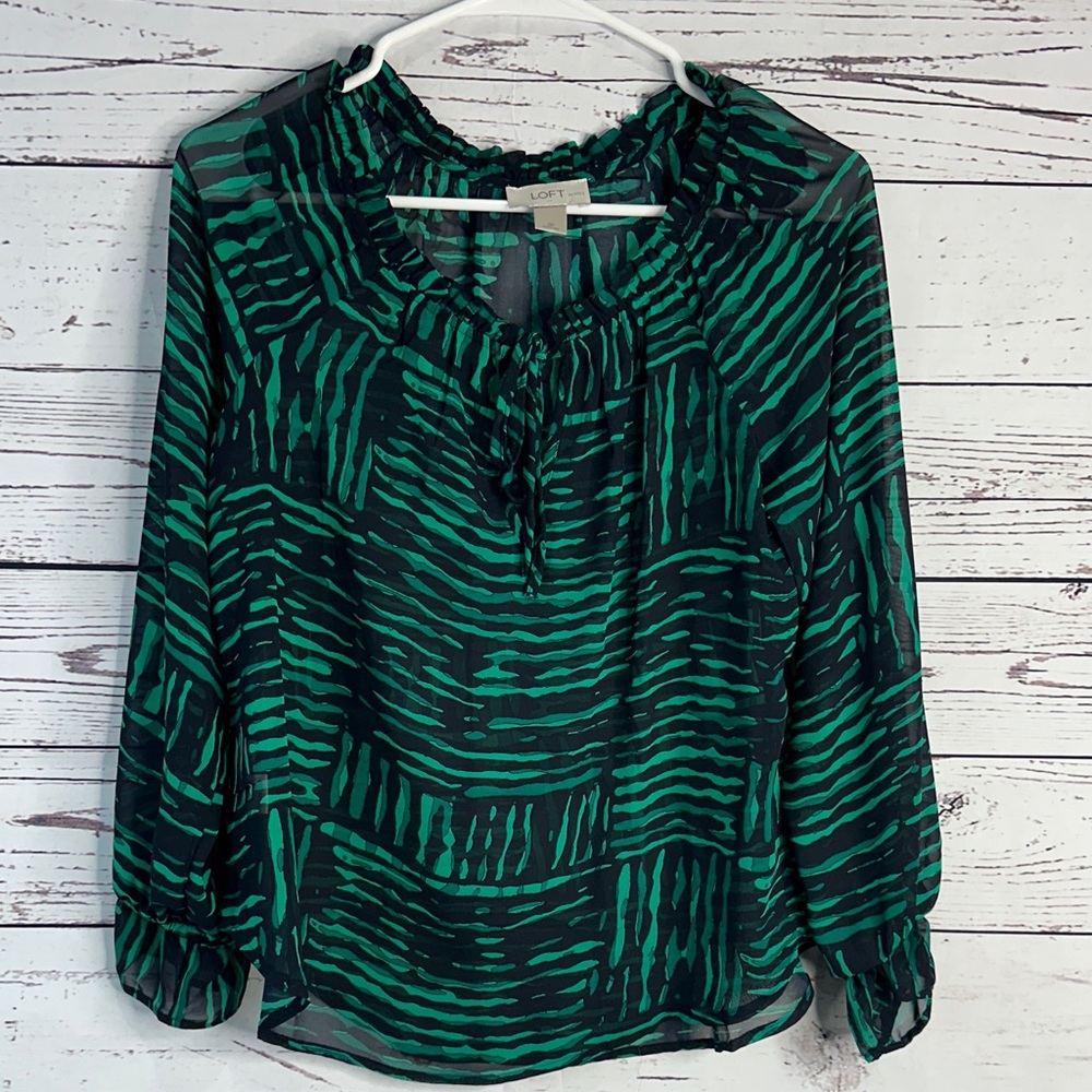 Loft Green And Black Patterned Blouse - image 1